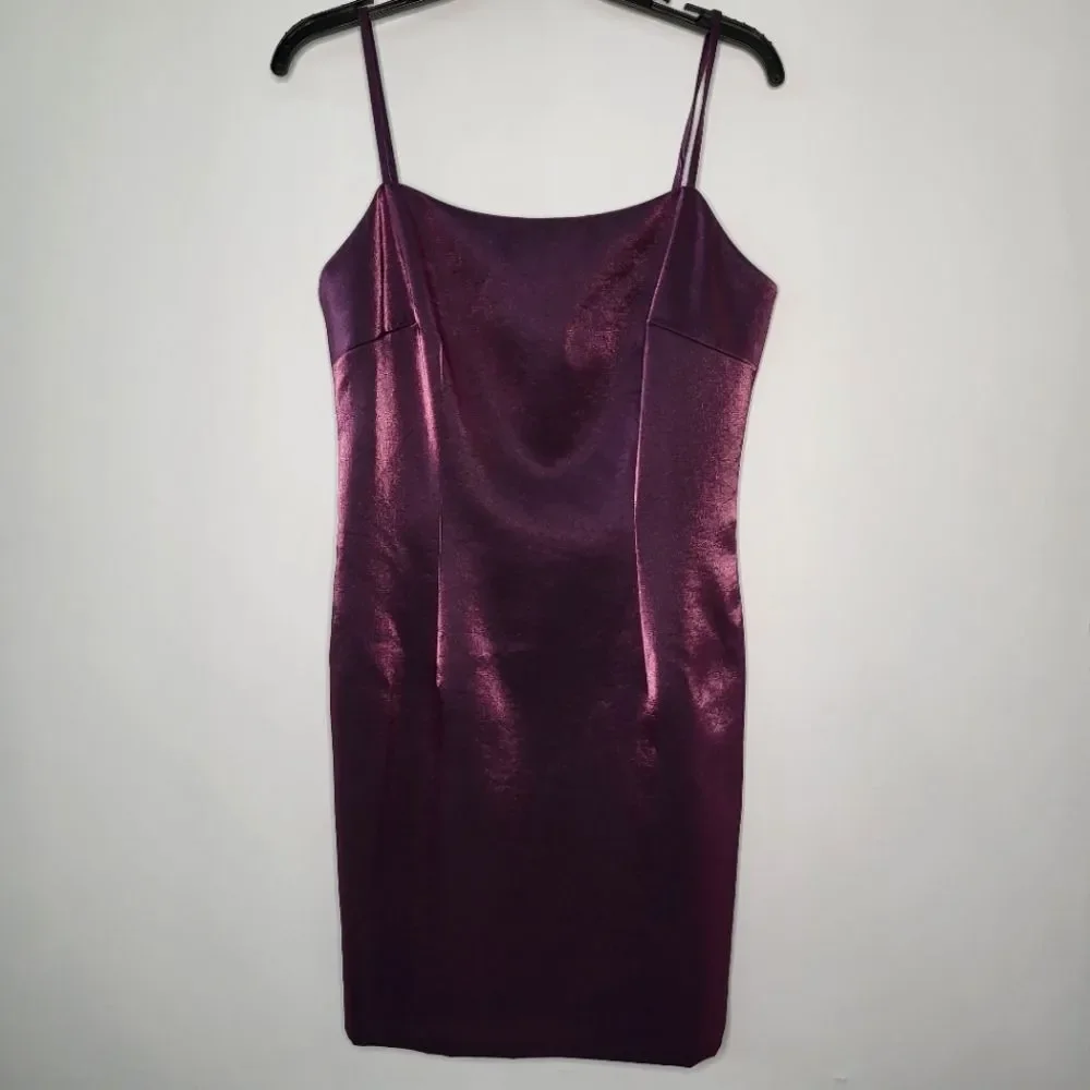 MILLY Mini Glazed Poly Slip Mini Dress Amethyst Purple Satin Size 6/Size 2 - Picture 5 of 11